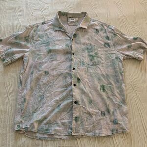 Zara Light Blue and Green Tie-Dye Short Sleeve Button-Down Shirt